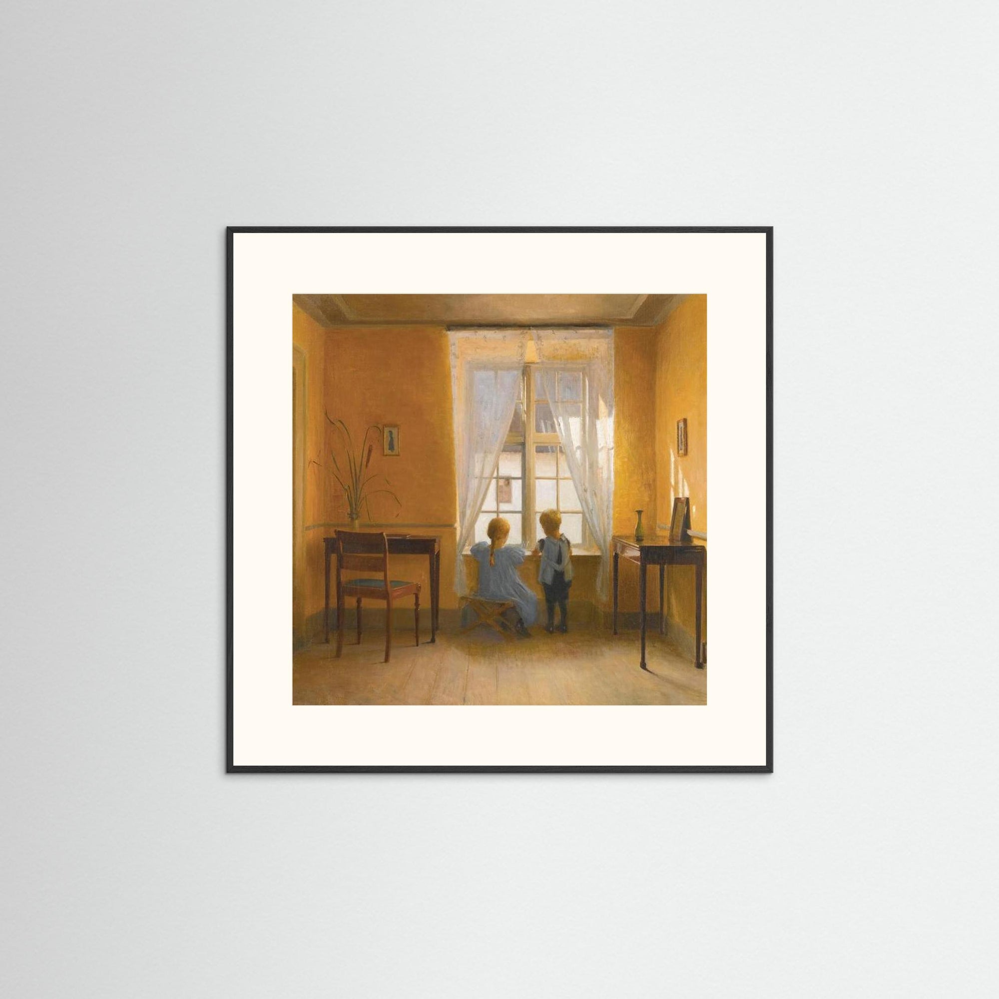 Timeless Childhood Window Scene Artwork 50 x 50 cm 19 x 19″ Black Wood Freja