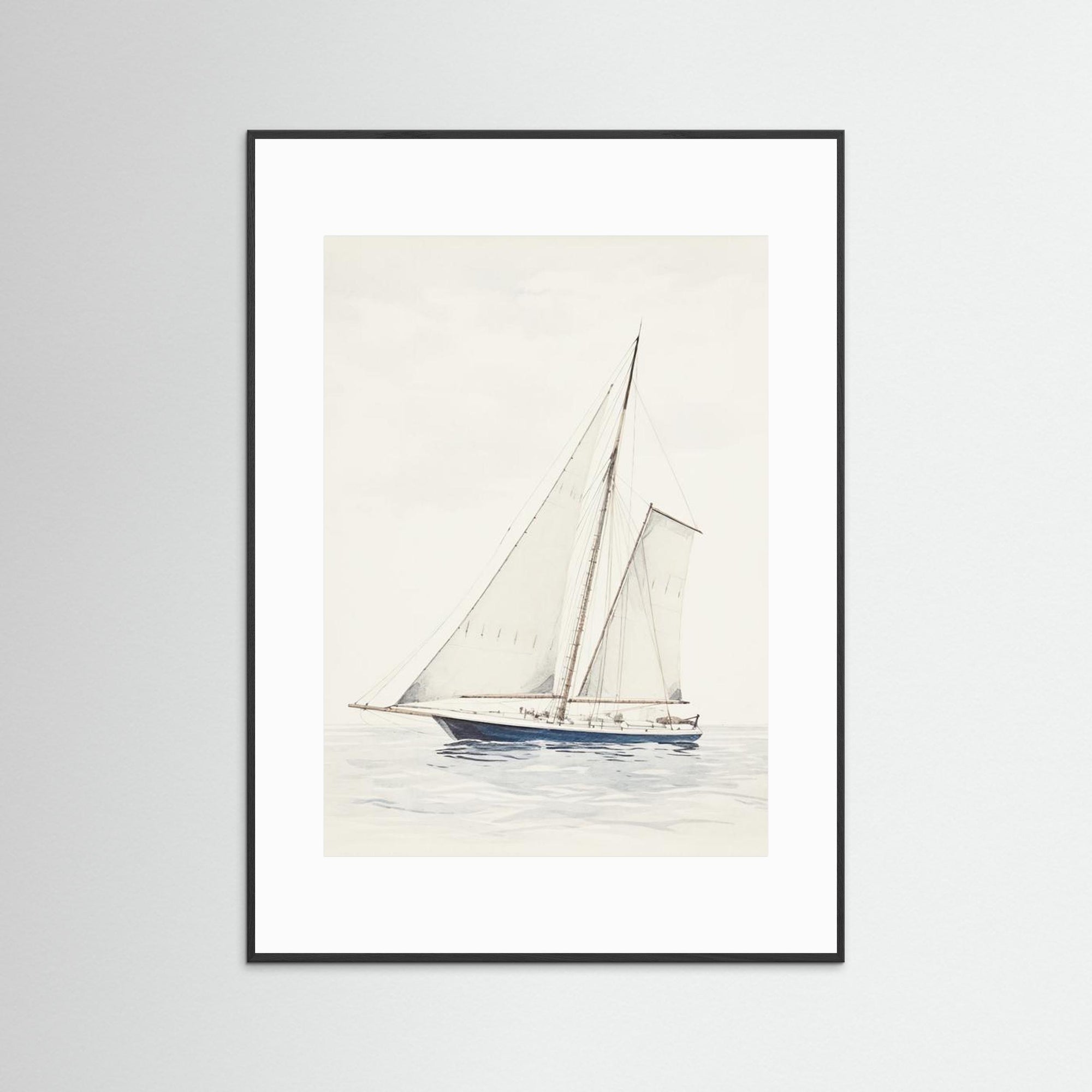Sailboat Wall Art Print Black Wood White