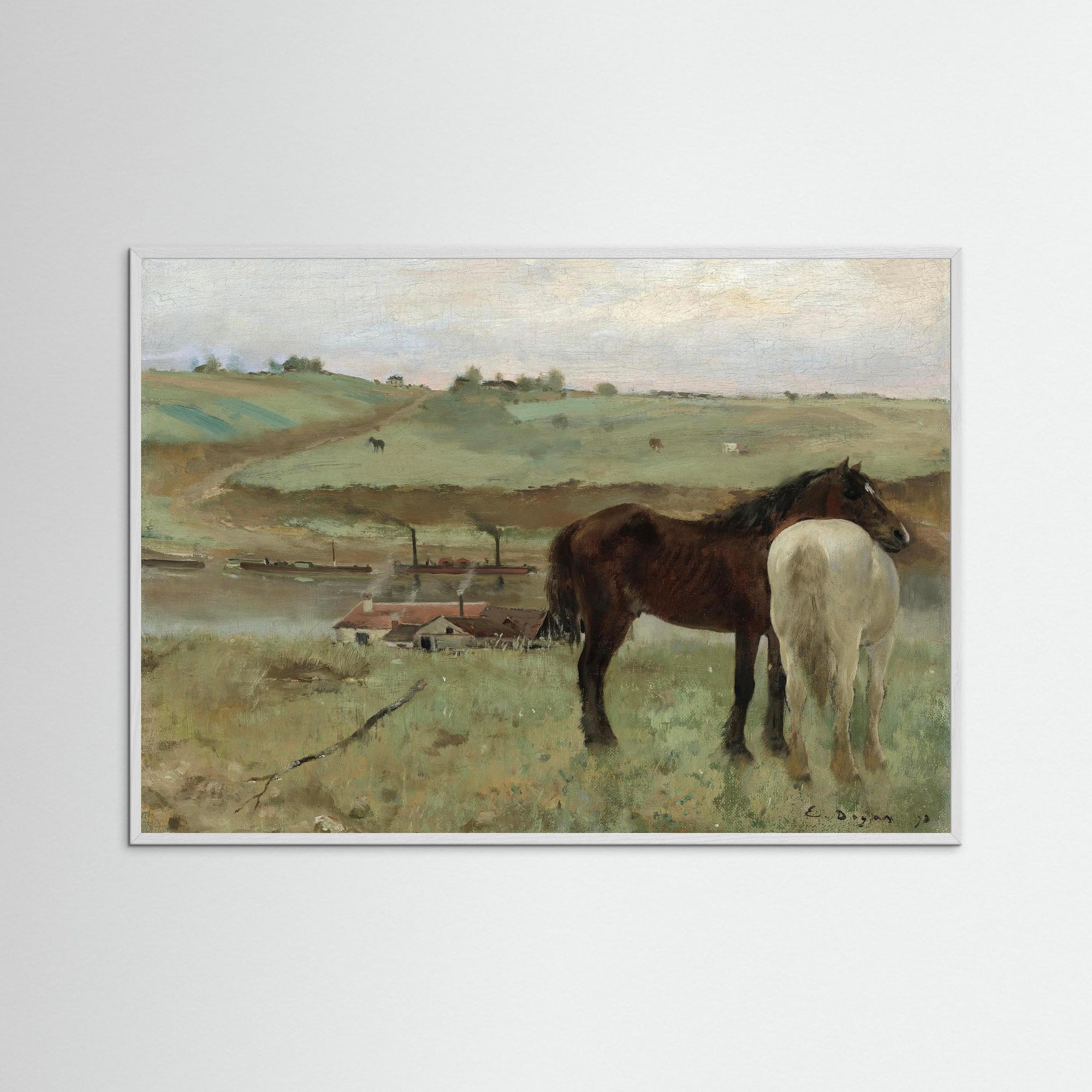 Timeless Equestrian Landscape Fine Art Print White Wood No border