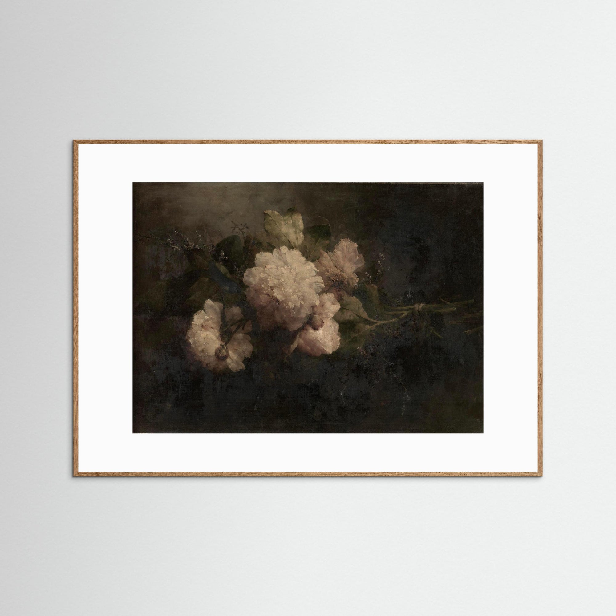Peonies Bouquet Still Life Art Print Oak Nature White