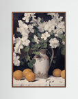 Vintage Fruit and Floral Arrangement Print Oak Dark No border