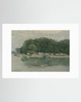 Vintage European Riverside Village Landscape Fine Art Print No Frame White