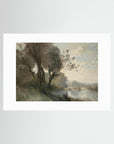 Vintage Riverside Landscape with Trees Fine Art Print No Frame White