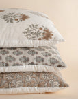 Calla Floral Block Printed Pillow Cover | Light Brown, Blue, Sage Green