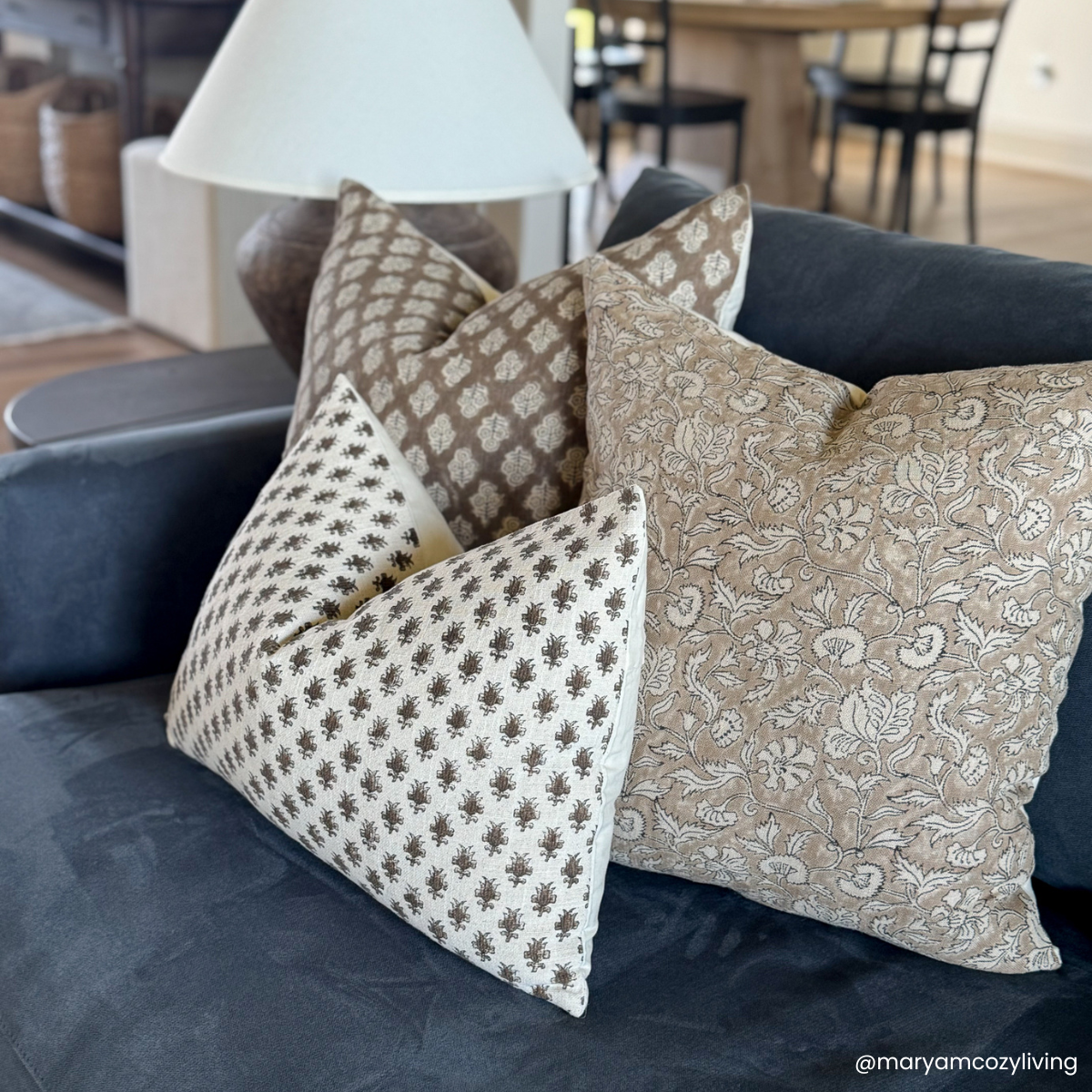Liora Floral Block Printed Pillow Cover | Brown