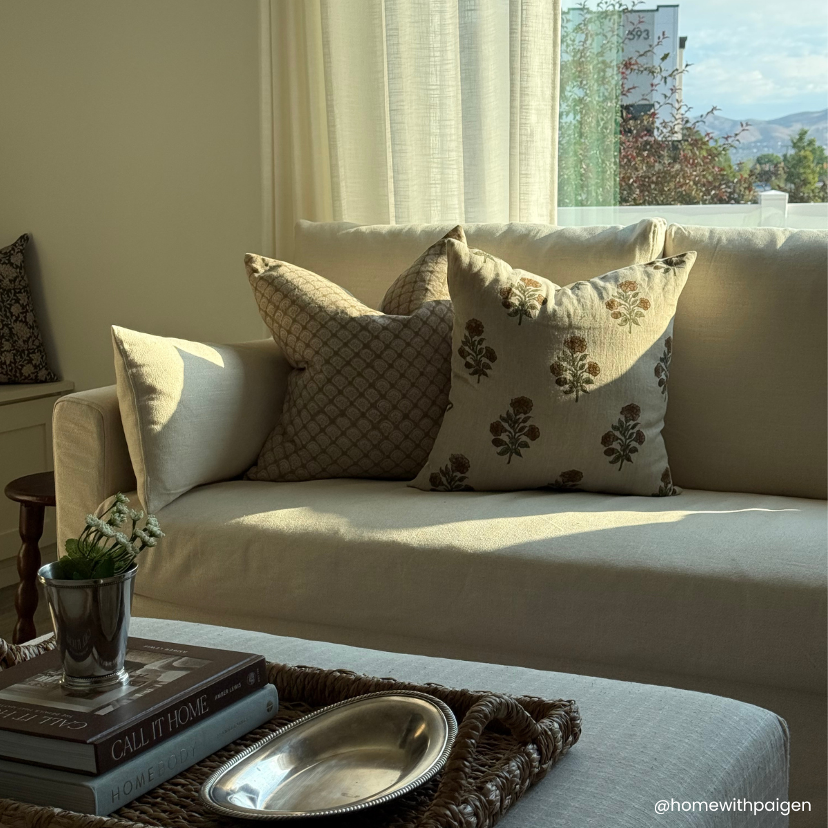 Ayla Floral Block Printed Pillow Cover | Mustard