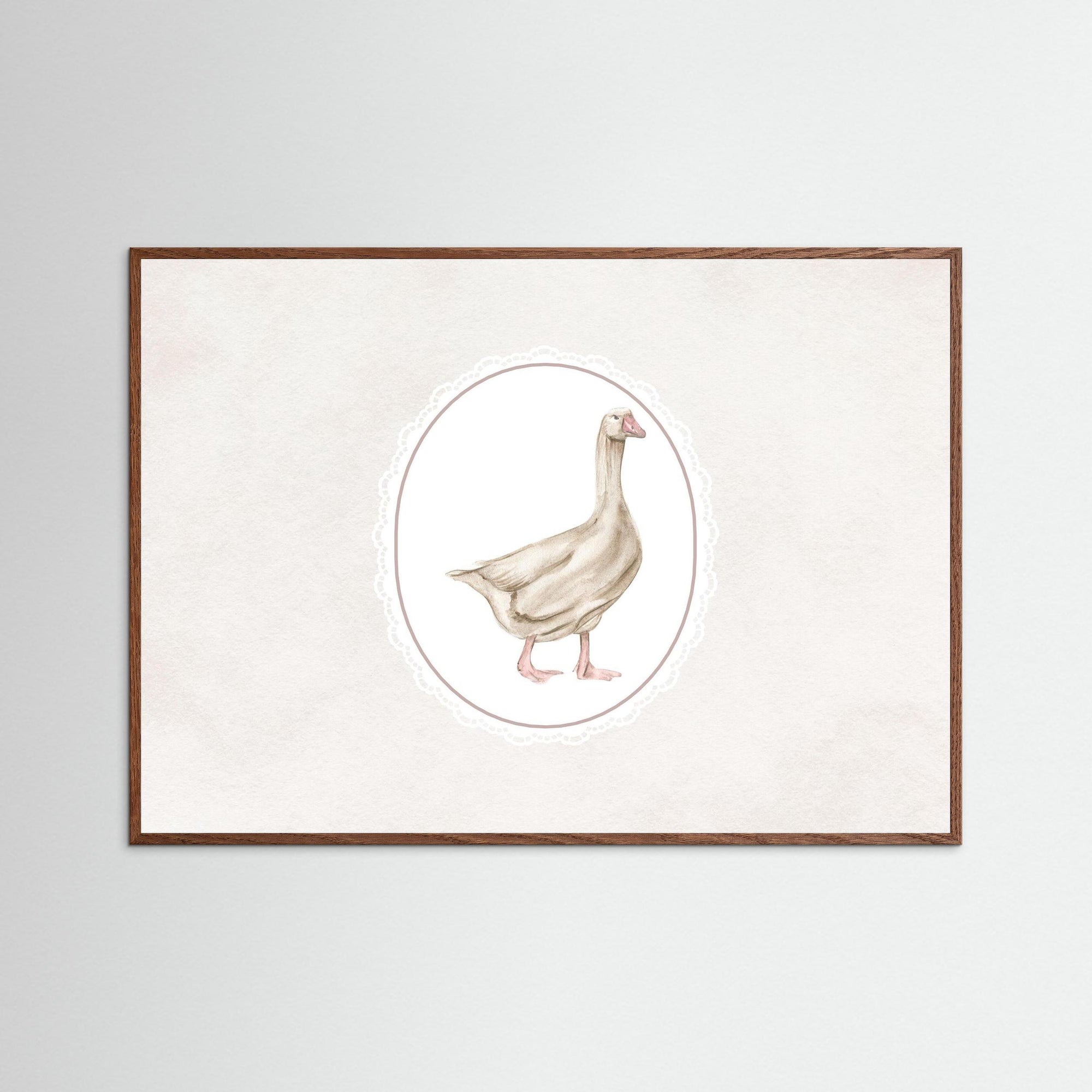 Neutral Goose Art Print | Vintage Farmhouse Wall Art Oak Dark