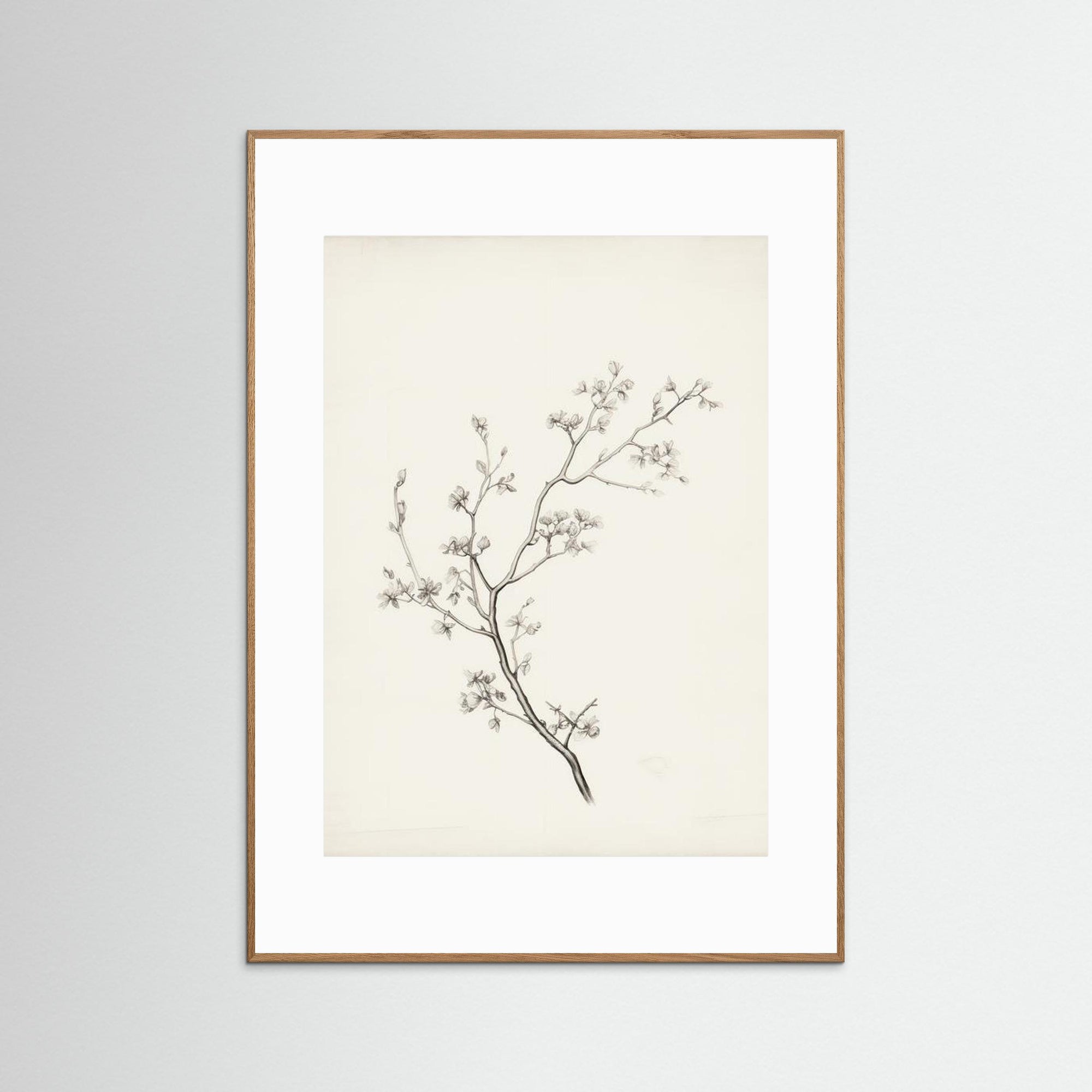 Floral Branch Sketch Wall Art Oak Nature White