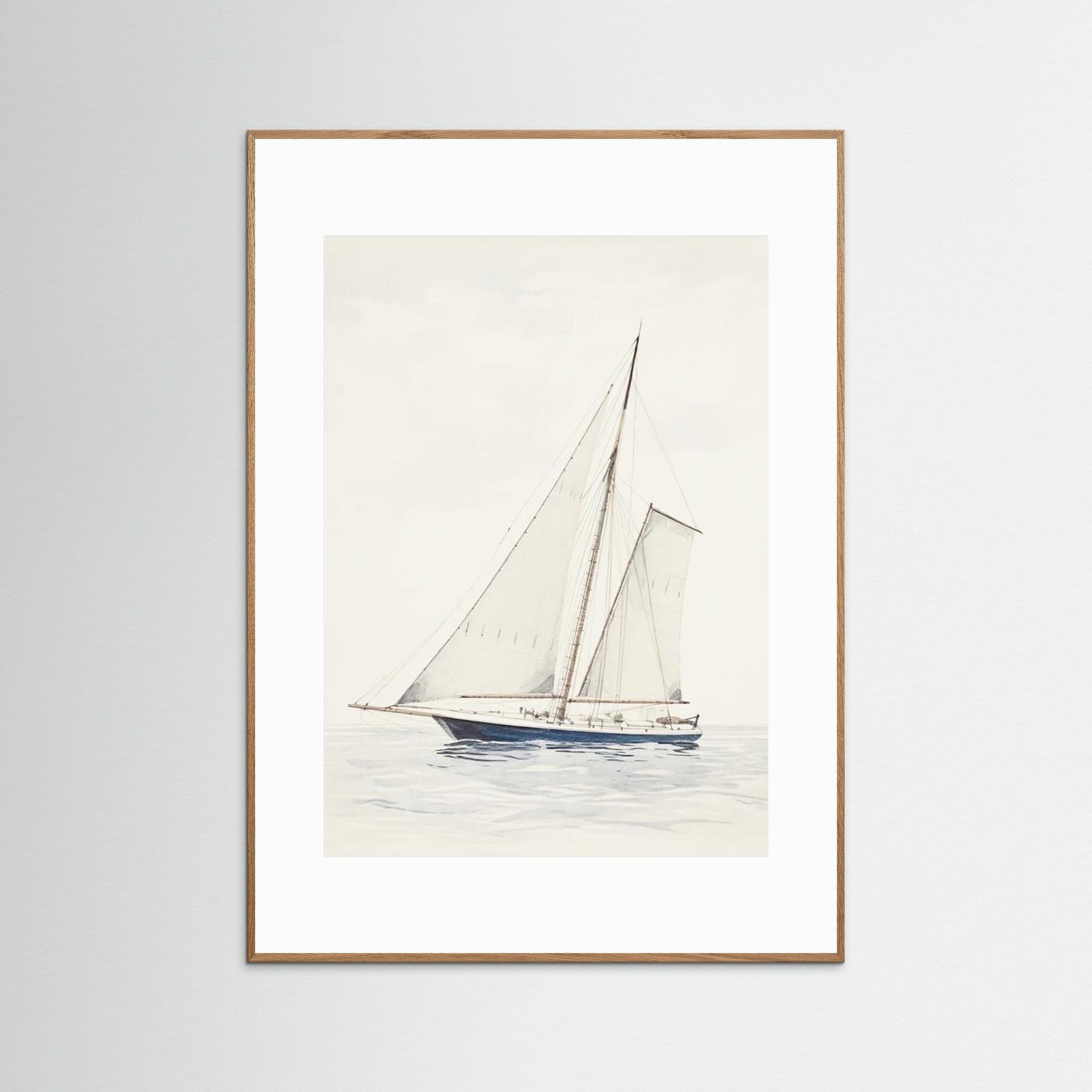 Sailboat Wall Art Print Oak Nature White