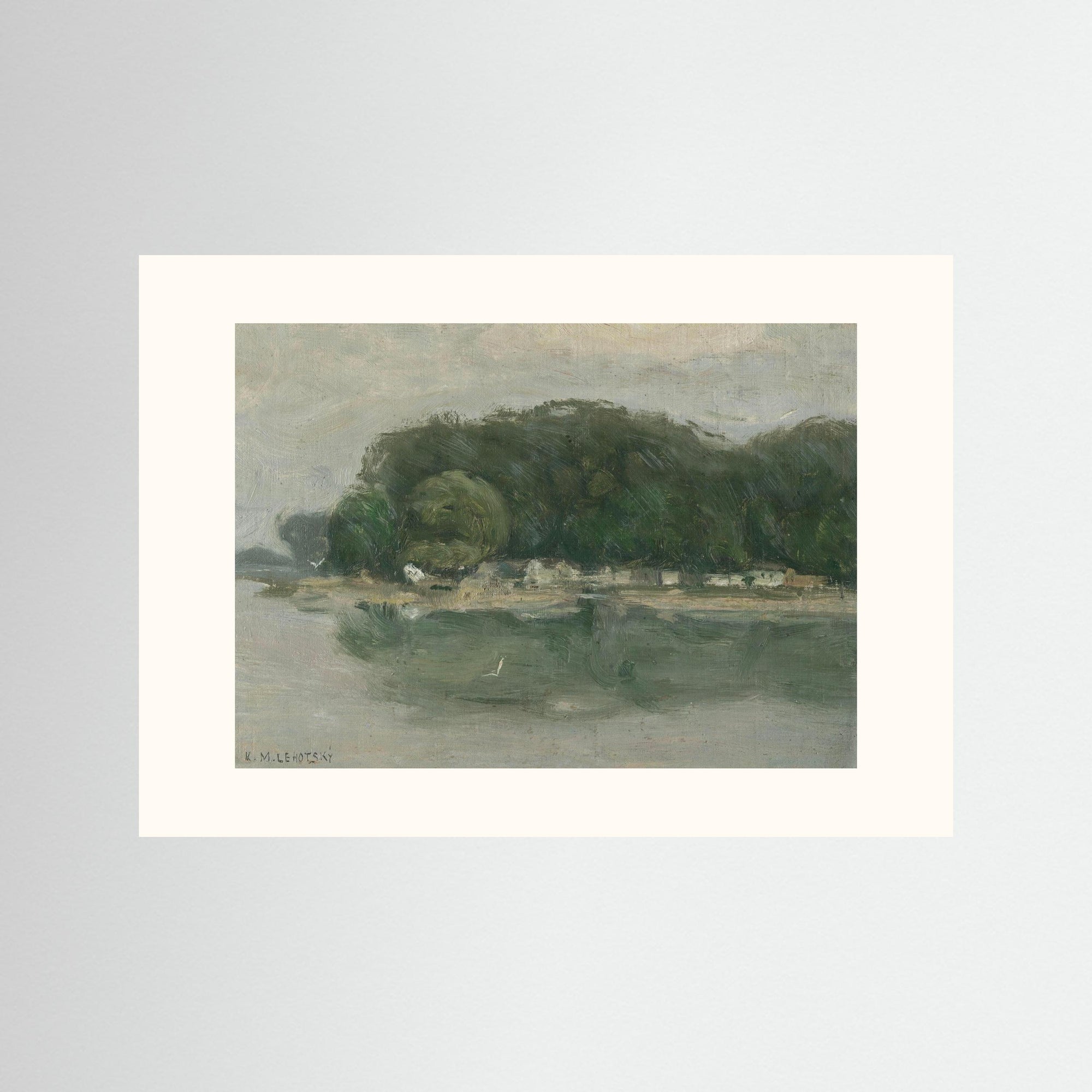 Vintage European Riverside Village Landscape Fine Art Print No Frame Freja