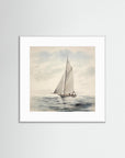 Soft Neutral Ocean Sailboat Print White Wood White