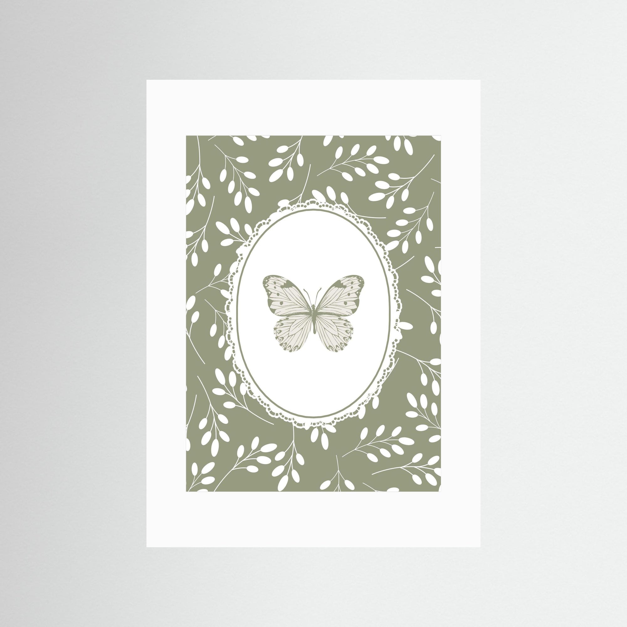 Green Butterfly Botanical Art Print | Children's Room Decor No Frame White