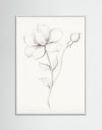 Floral Drawing Art Print White Wood No border