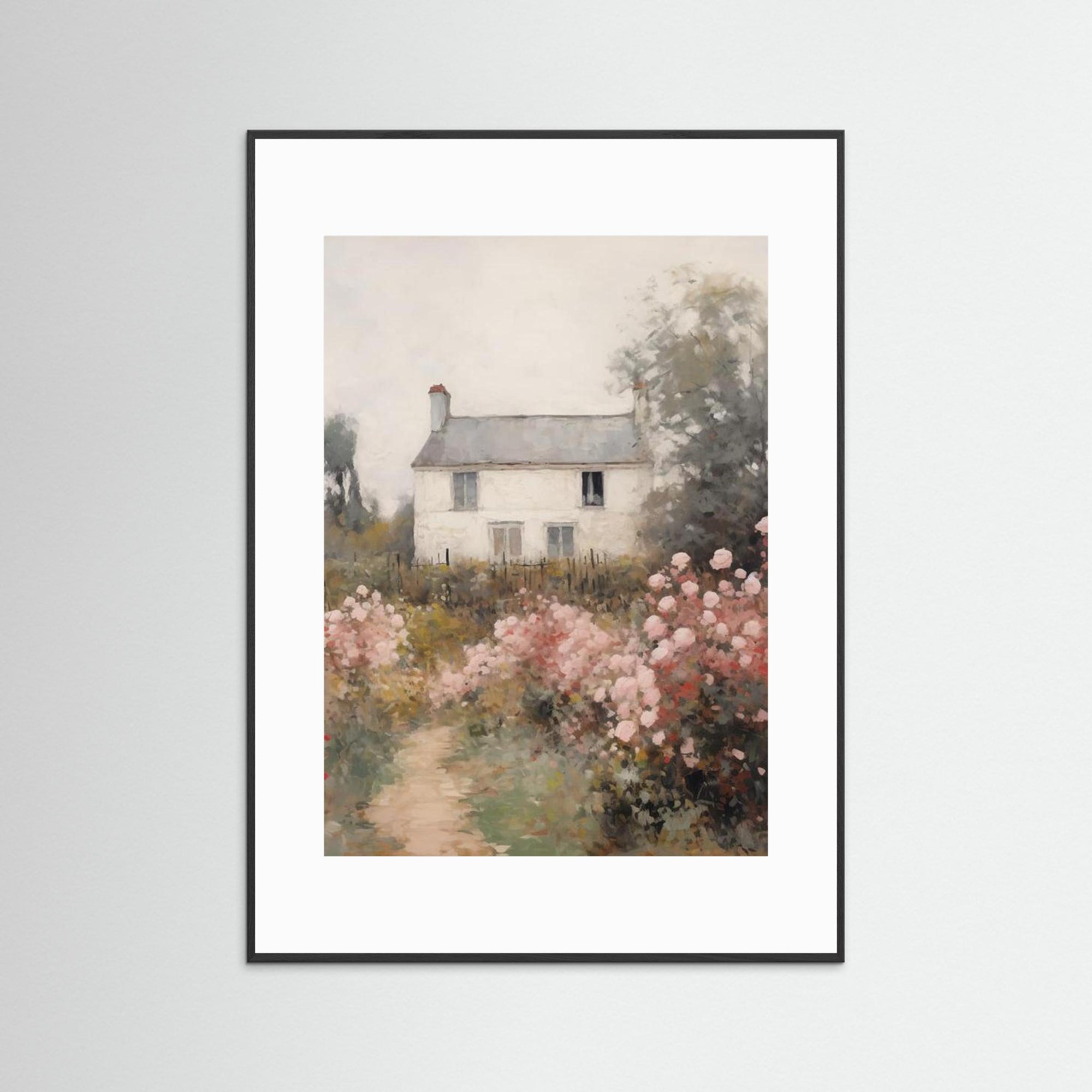 Rustic Cottage Landscape Fine Art Print Black Wood White