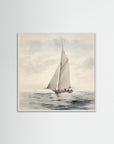 Soft Neutral Ocean Sailboat Print White Wood No border