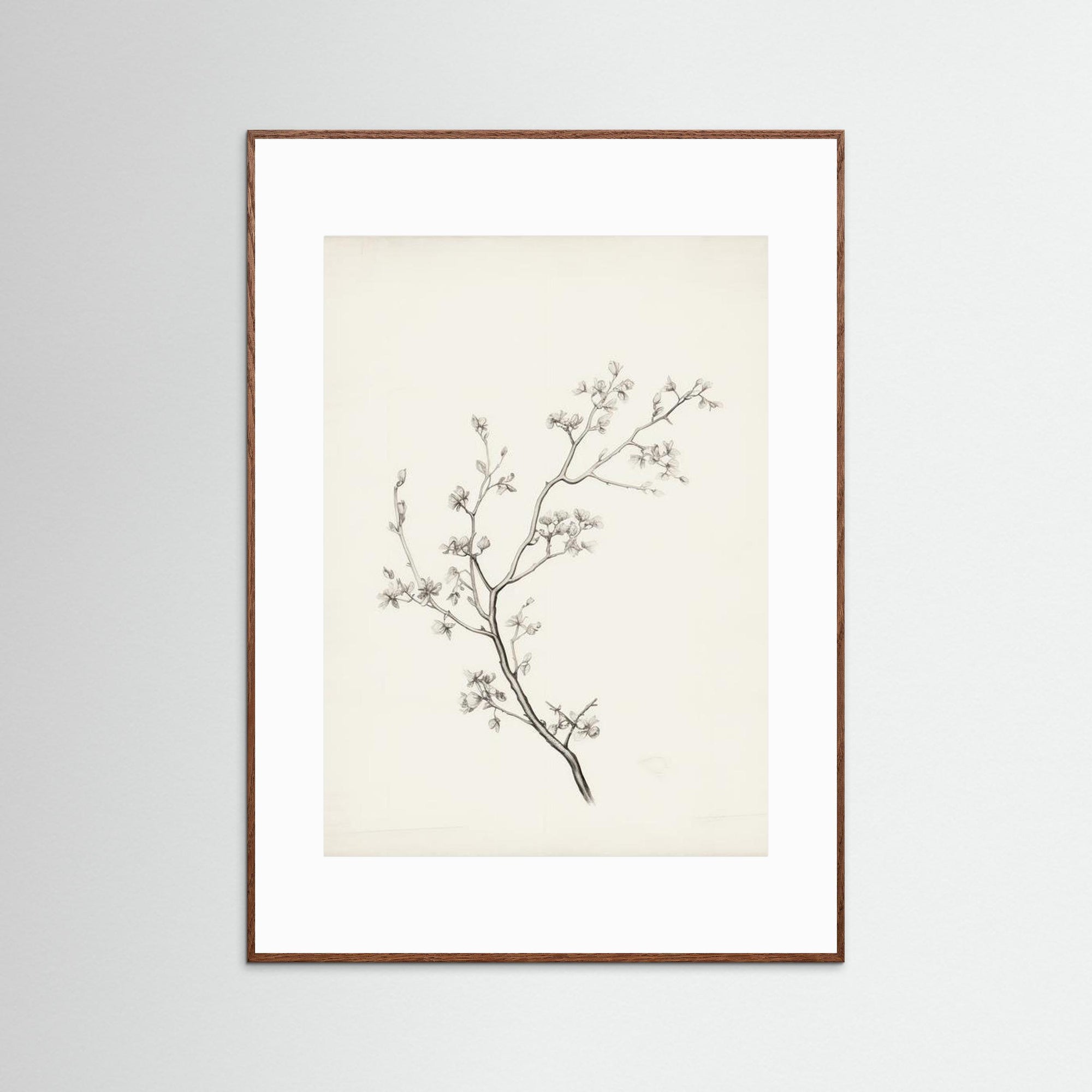 Floral Branch Sketch Wall Art Oak Dark White