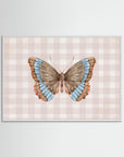 Butterfly on Gingham Art Print | Vintage Cottage Wall Art White Wood