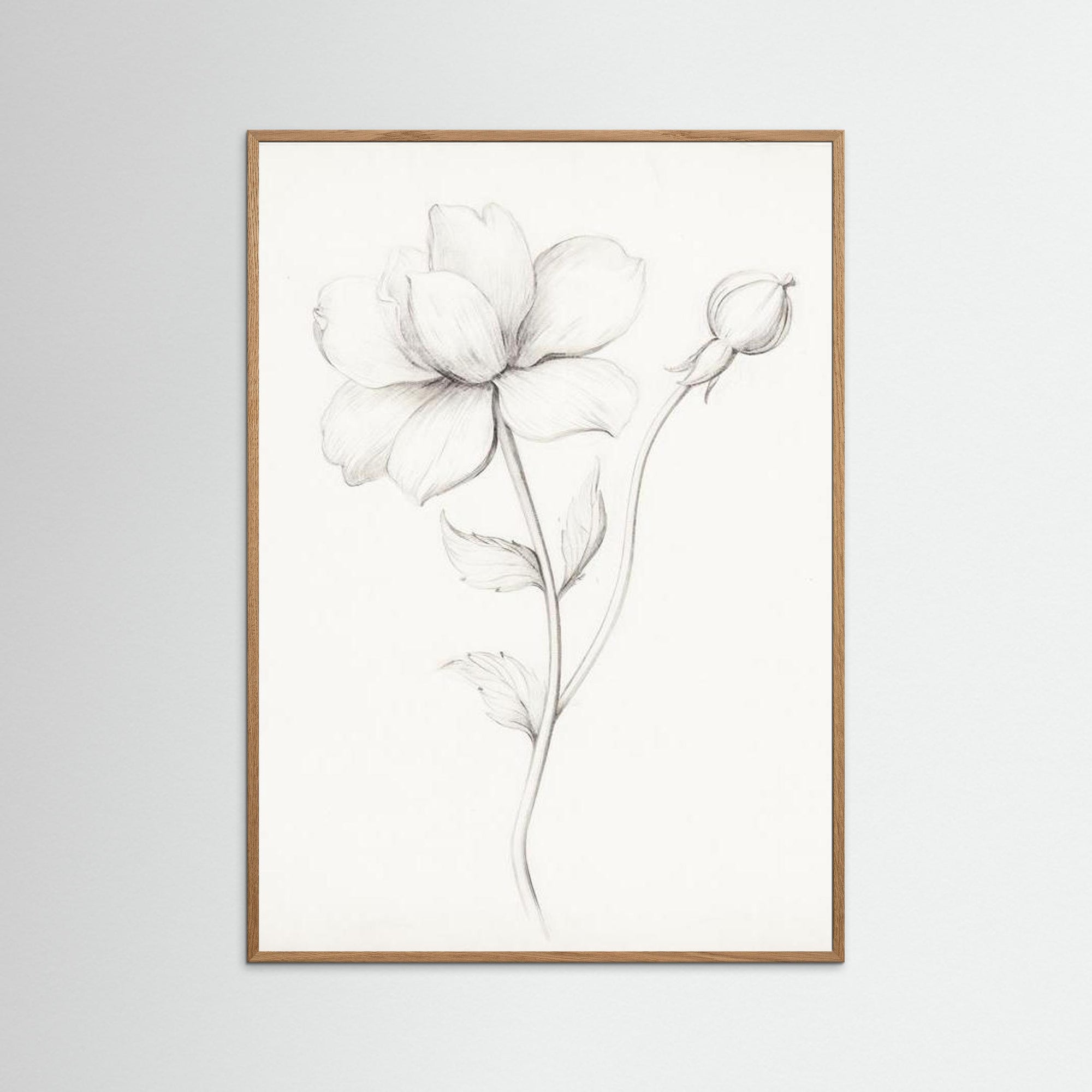 Floral Drawing Art Print Oak Nature No border