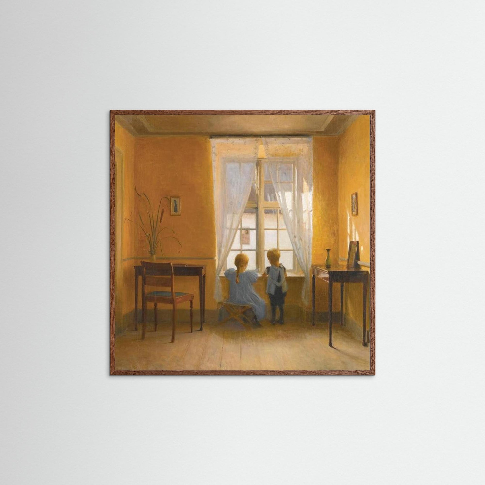 Timeless Childhood Window Scene Artwork 50 x 50 cm 19 x 19″ Oak Dark No border