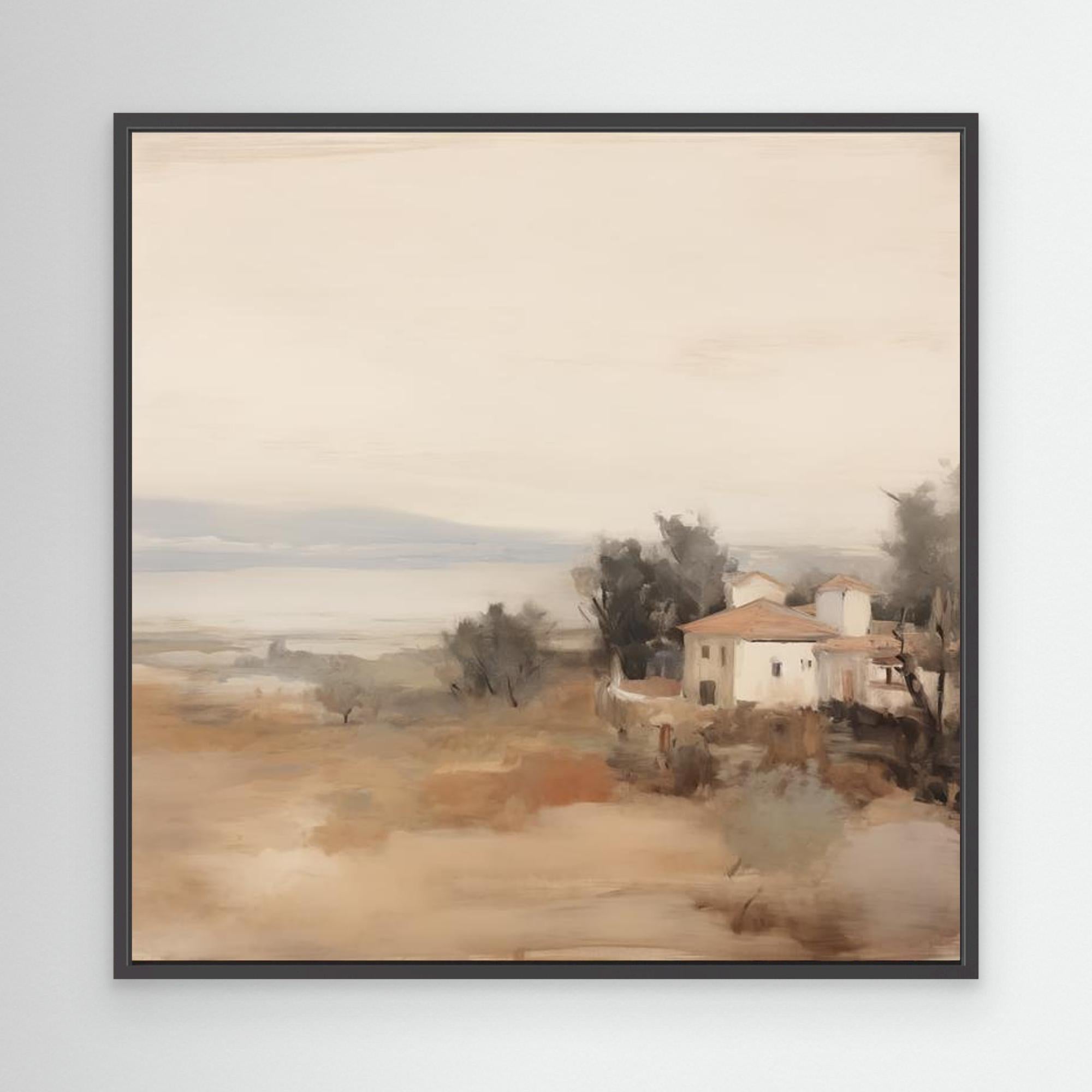 Old World Farmhouse Landscape Canvas Black