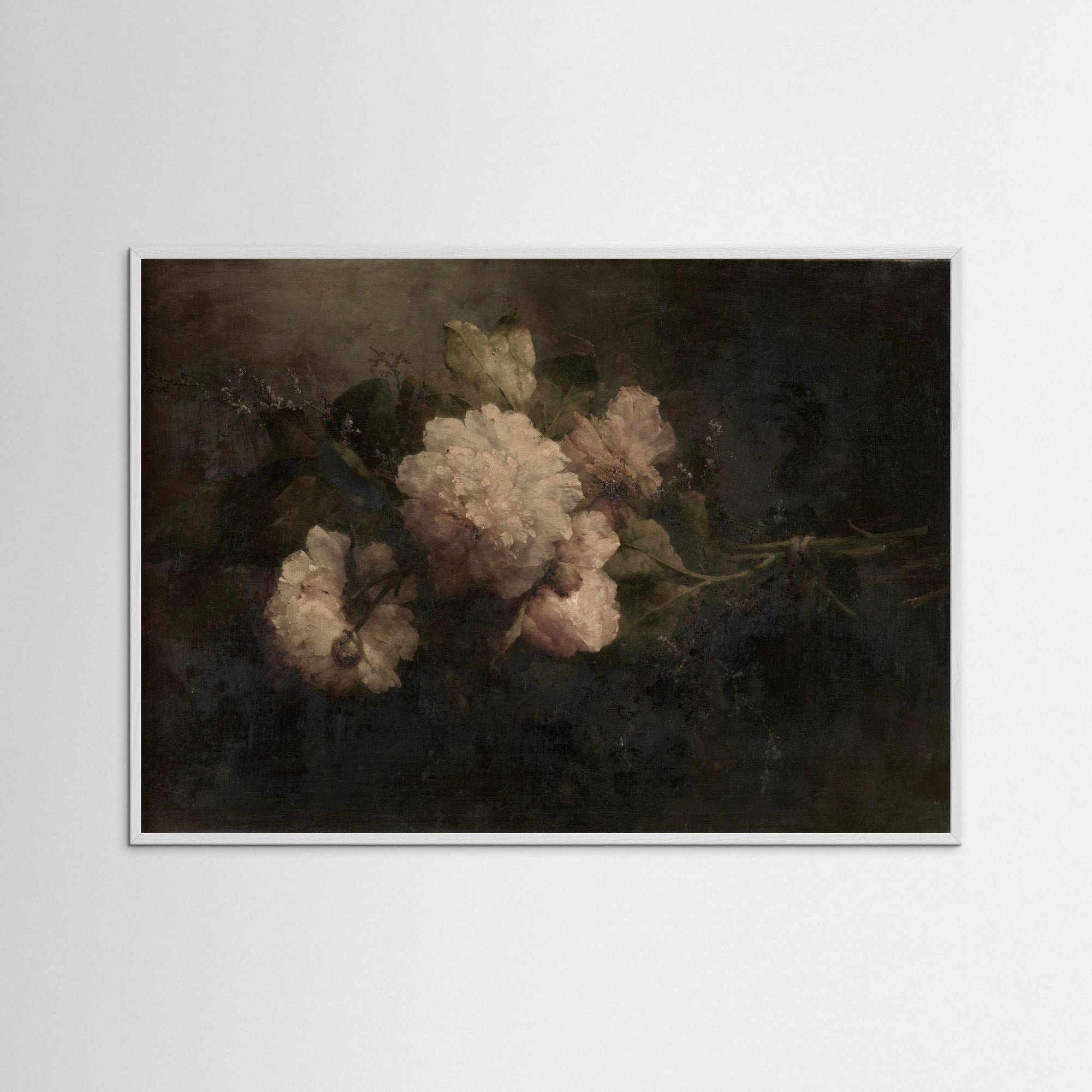 Peonies Bouquet Still Life Art Print White Wood No border