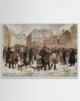 Vintage Parisian Street Scene Art Print White Wood No border