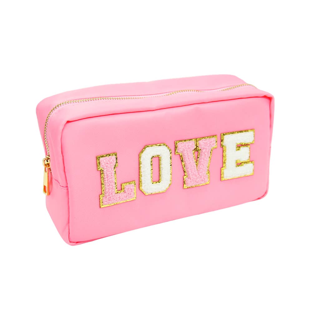 Pink Travel Bag With Trendy Patch Letters | Love