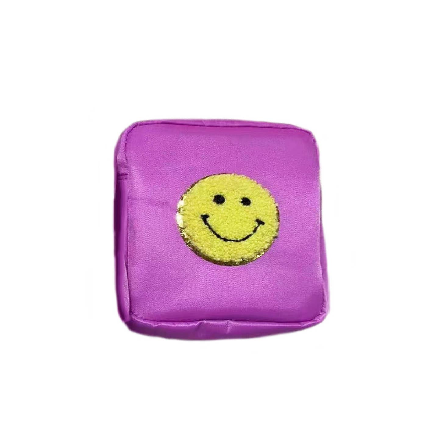 Purple Coin Purse With Trendy Patch Smiley Face | Smiley Face