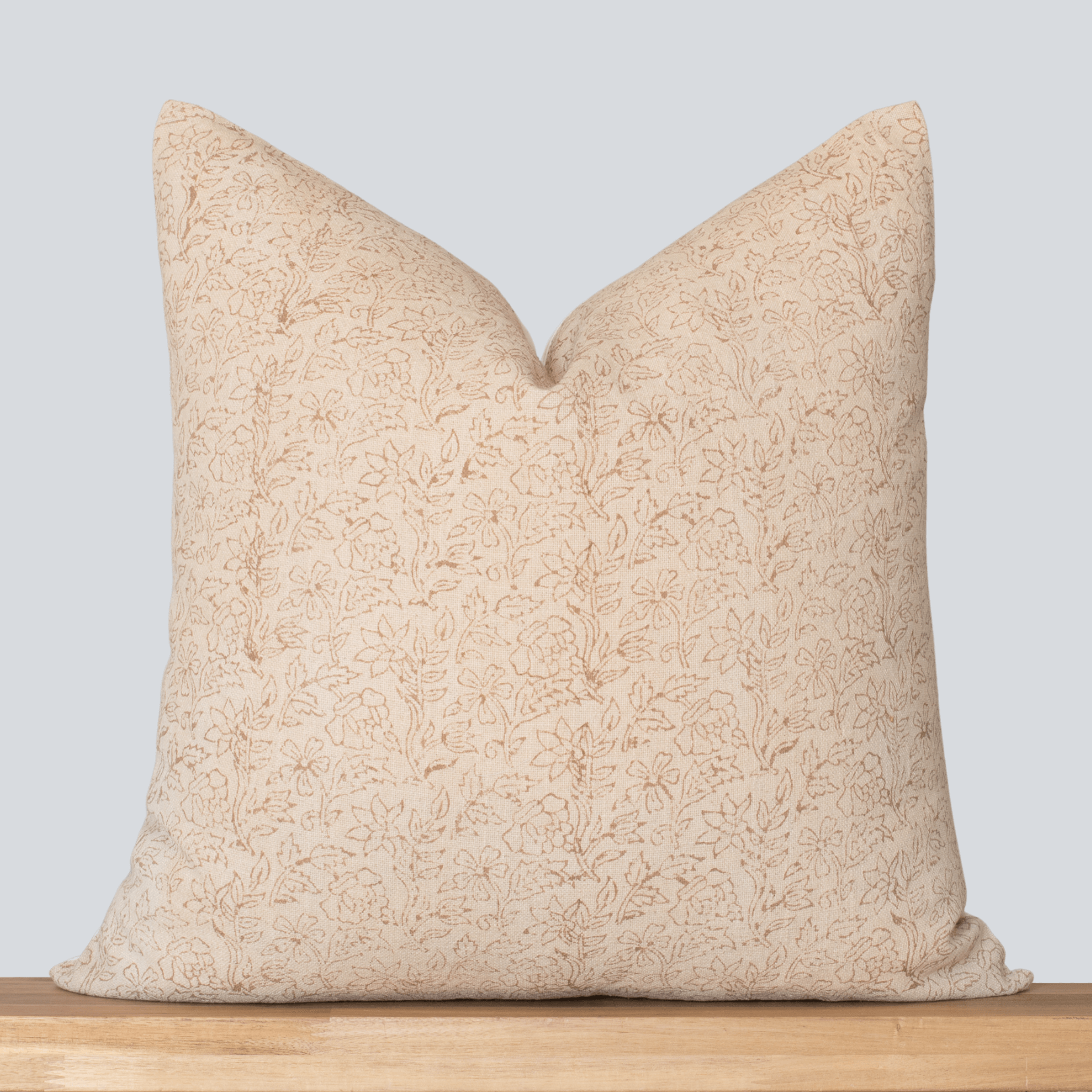 Eva Floral Block Printed Pillow Cover | Tan + Brown