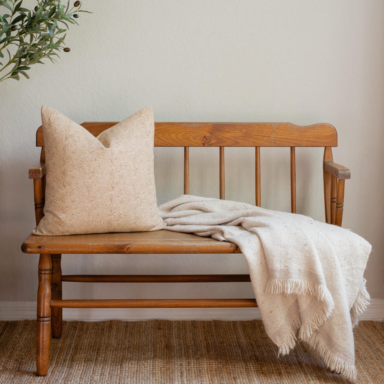 Eva Floral Block Printed Pillow Cover | Tan + Brown