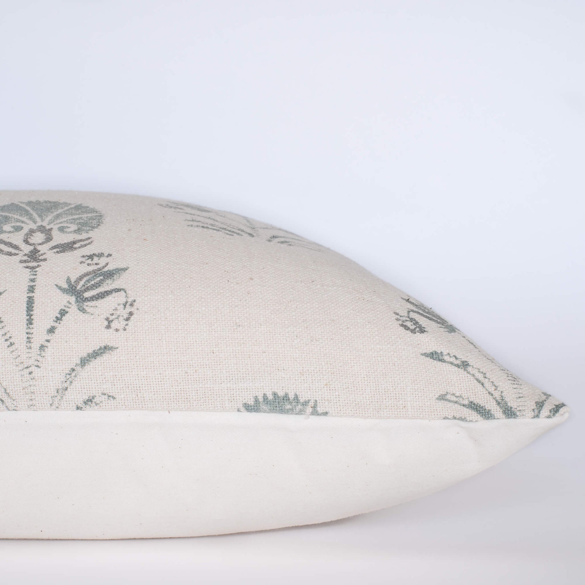 Devi Floral Block Printed Pillow Cover | Teal Green/Blue | Lumbar