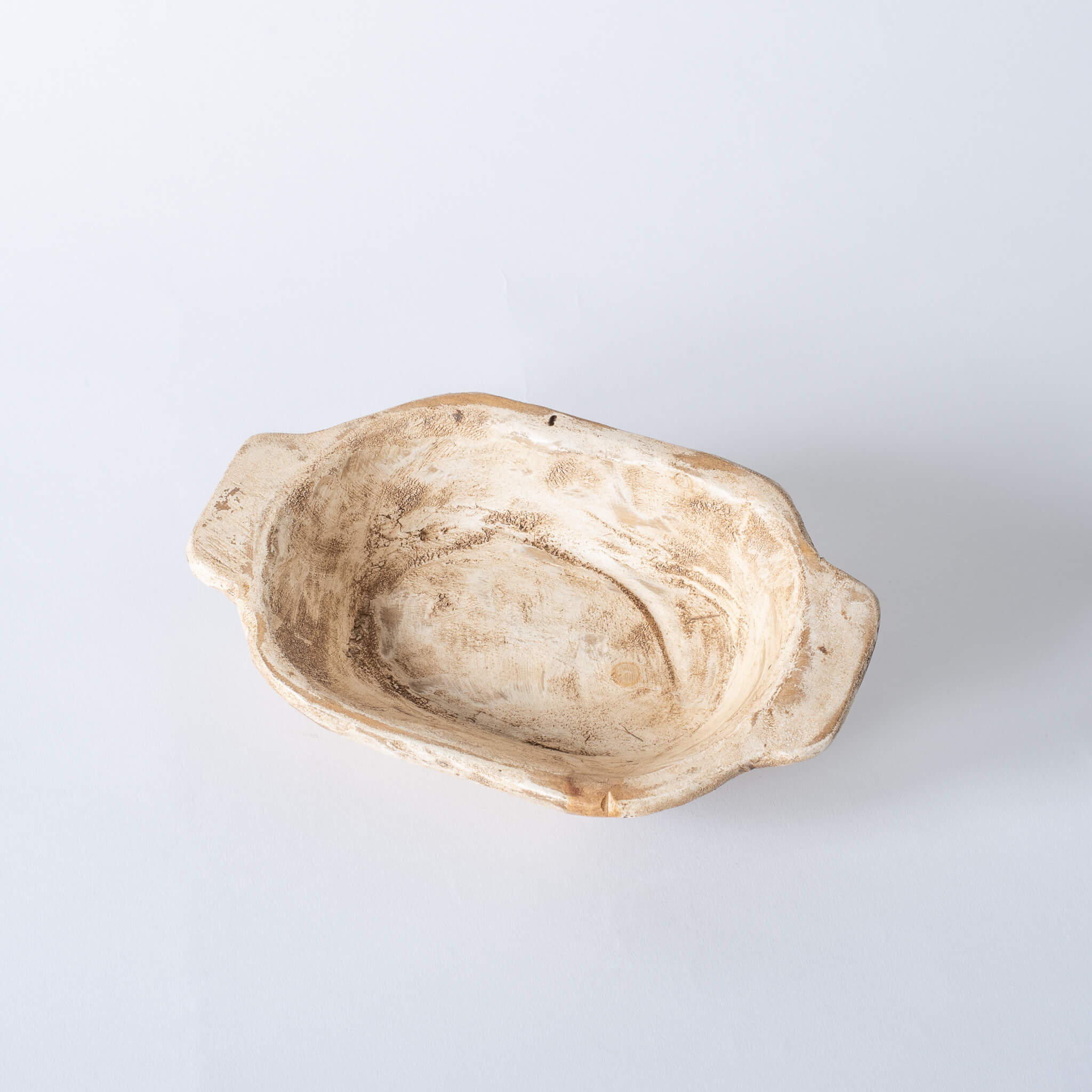 White Hand Carved Wooden Bowl