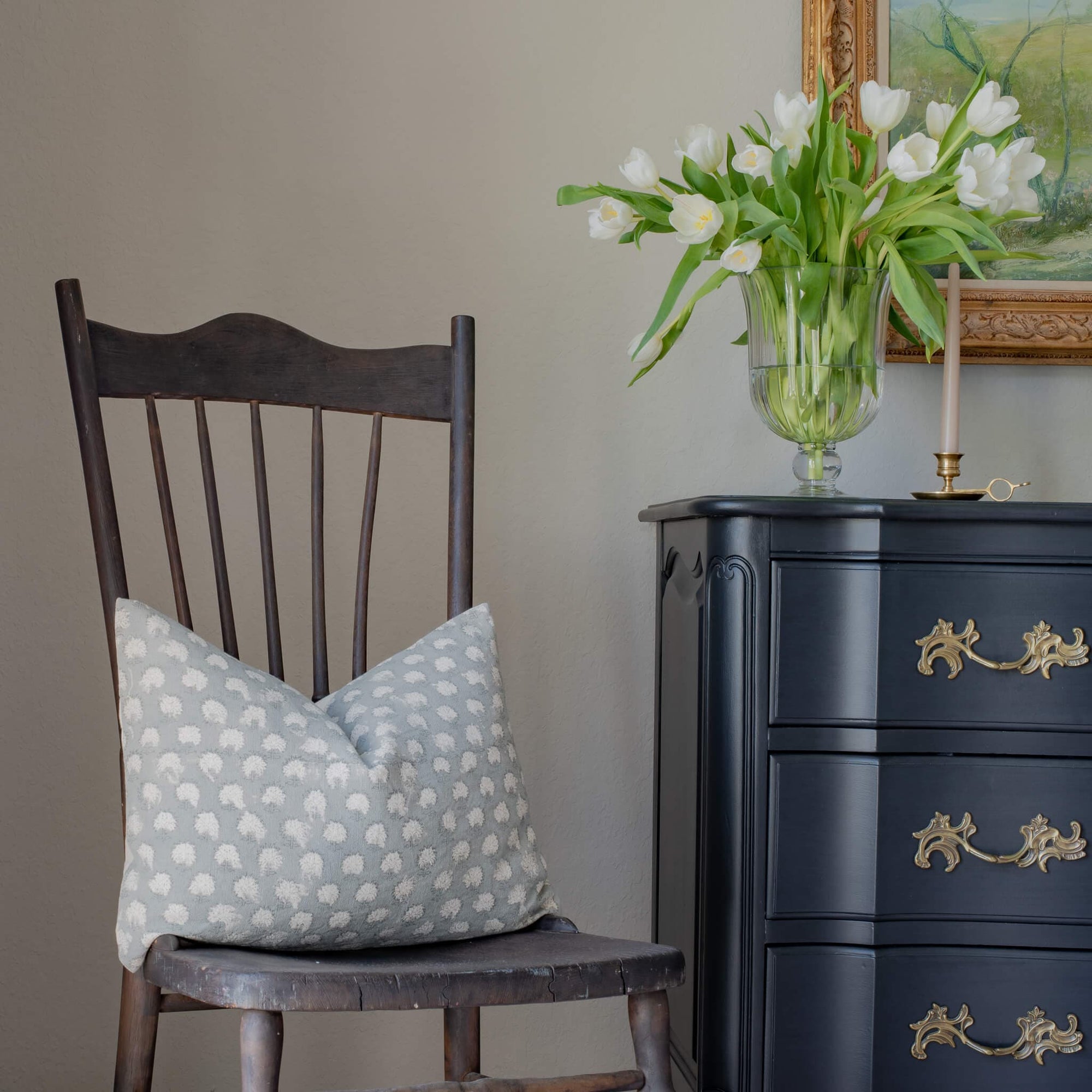 **FLAWED** Augustine Floral Block Printed Pillow Cover | Blue | Lumbar