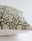 Jardim Floral Block Printed Pillow Cover | Olive Green | Lumbar
