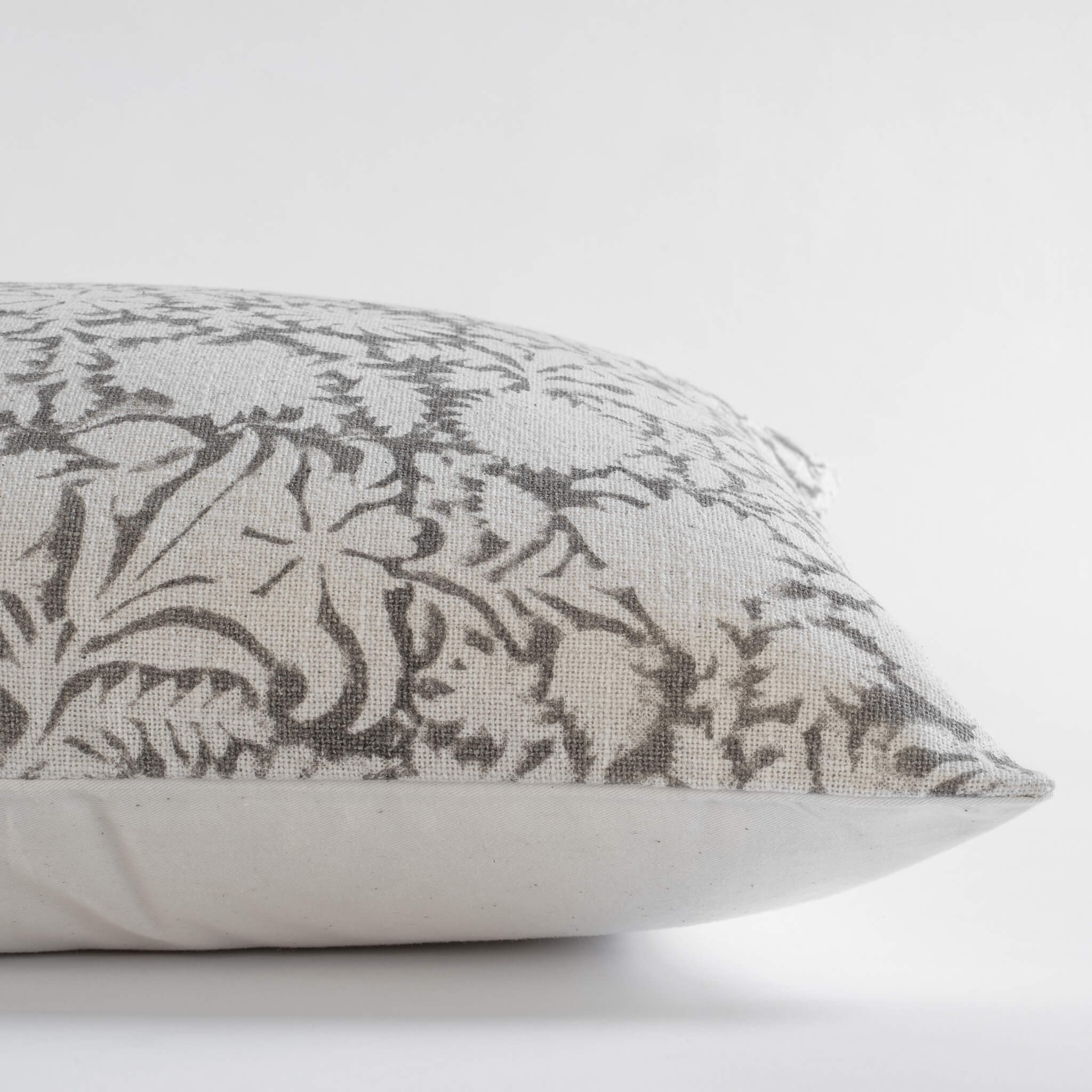 Dara Floral Block Printed Pillow Cover | Warm Grey | Lumbar