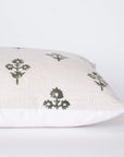 Mia Floral Block Printed Pillow Cover | Forest Green | Lumbar