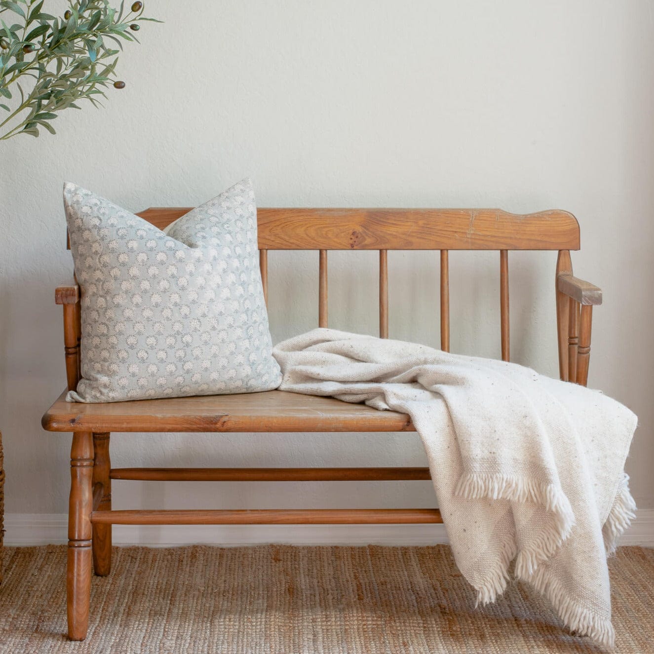 Augustine Floral Block Printed Pillow Cover | Blue