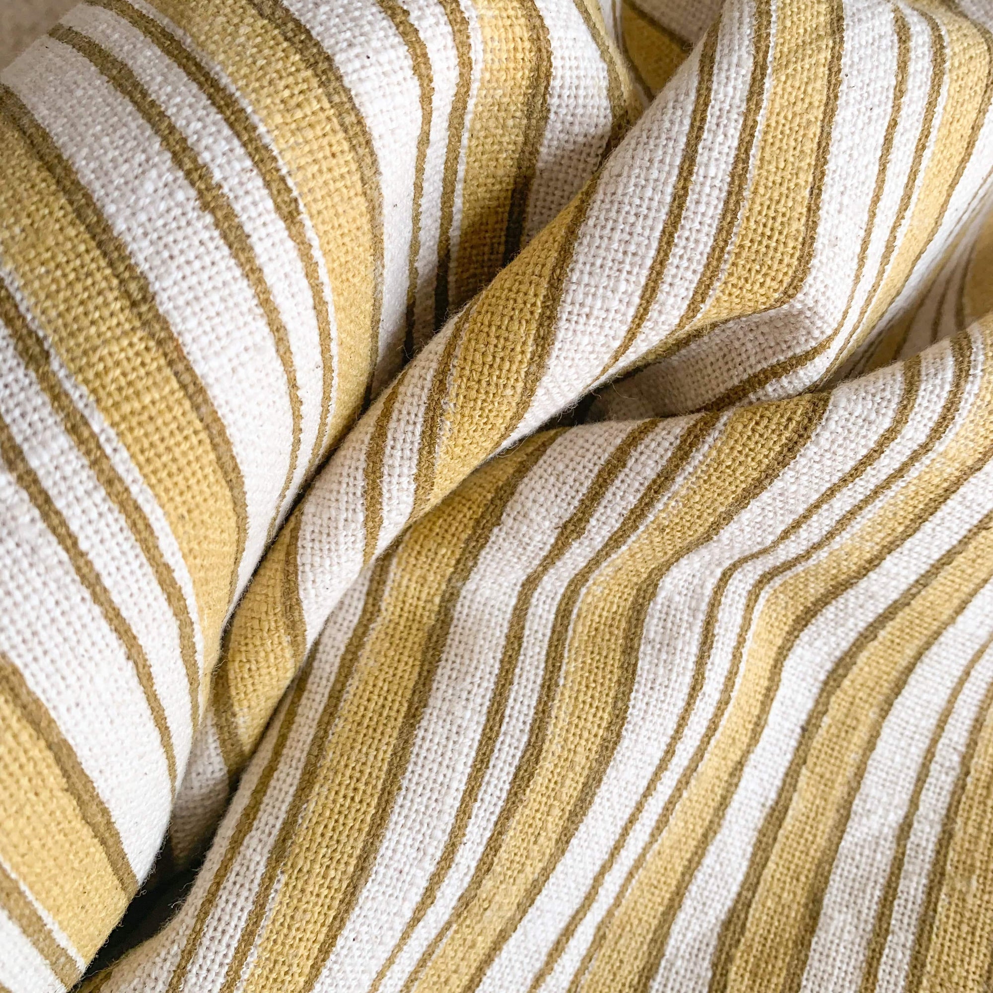 Campos Striped Hand Block Printed Pillow Cover | Mustard