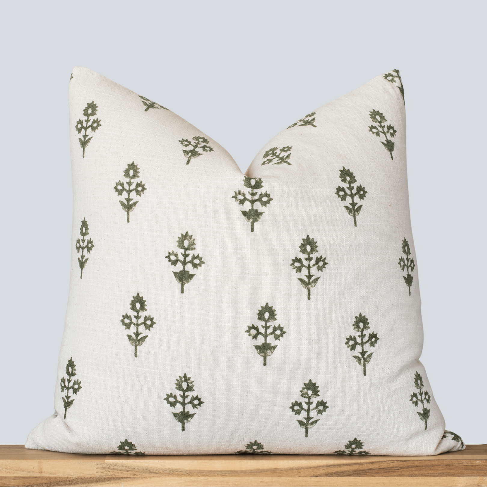 White and Green Floral Print Pillow Cover