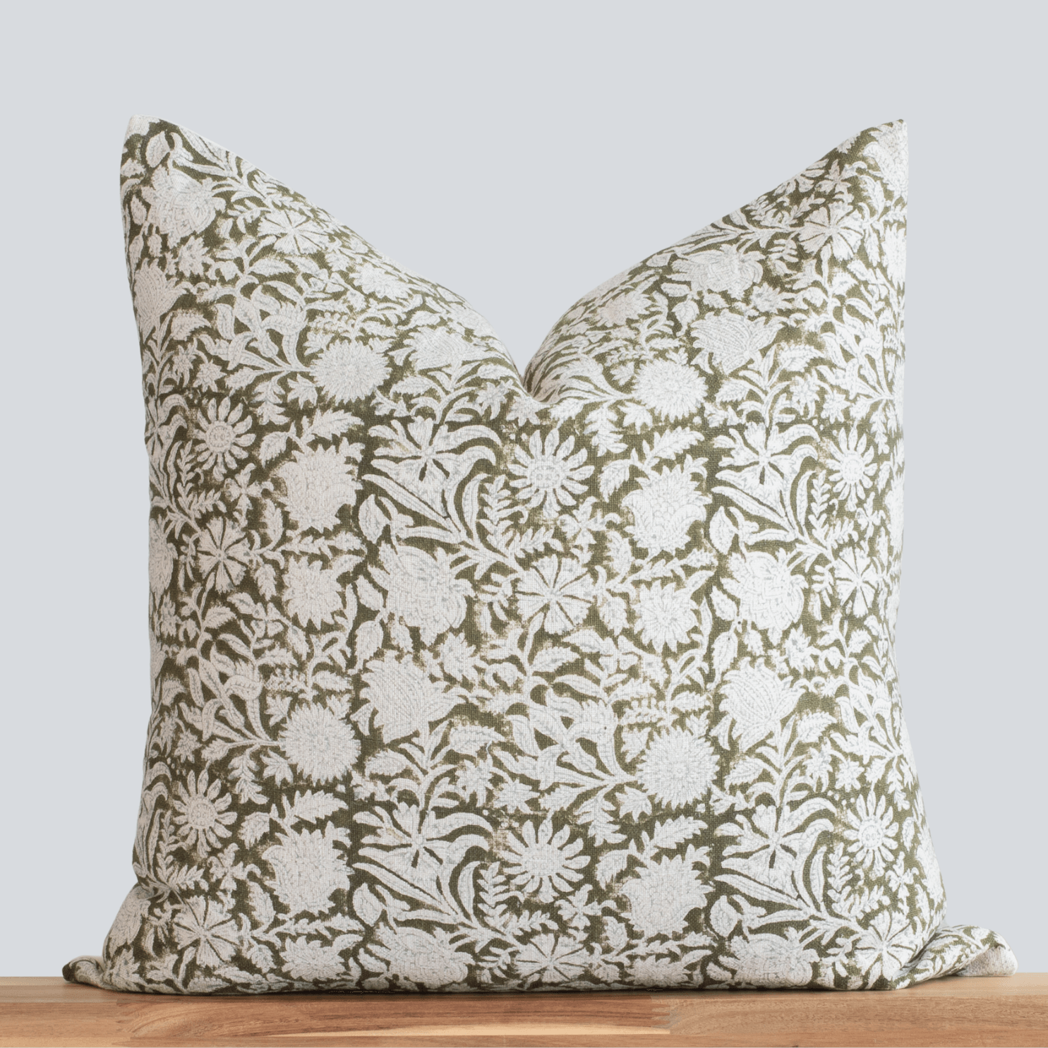Jardim Floral Block Printed Pillow Cover | Olive