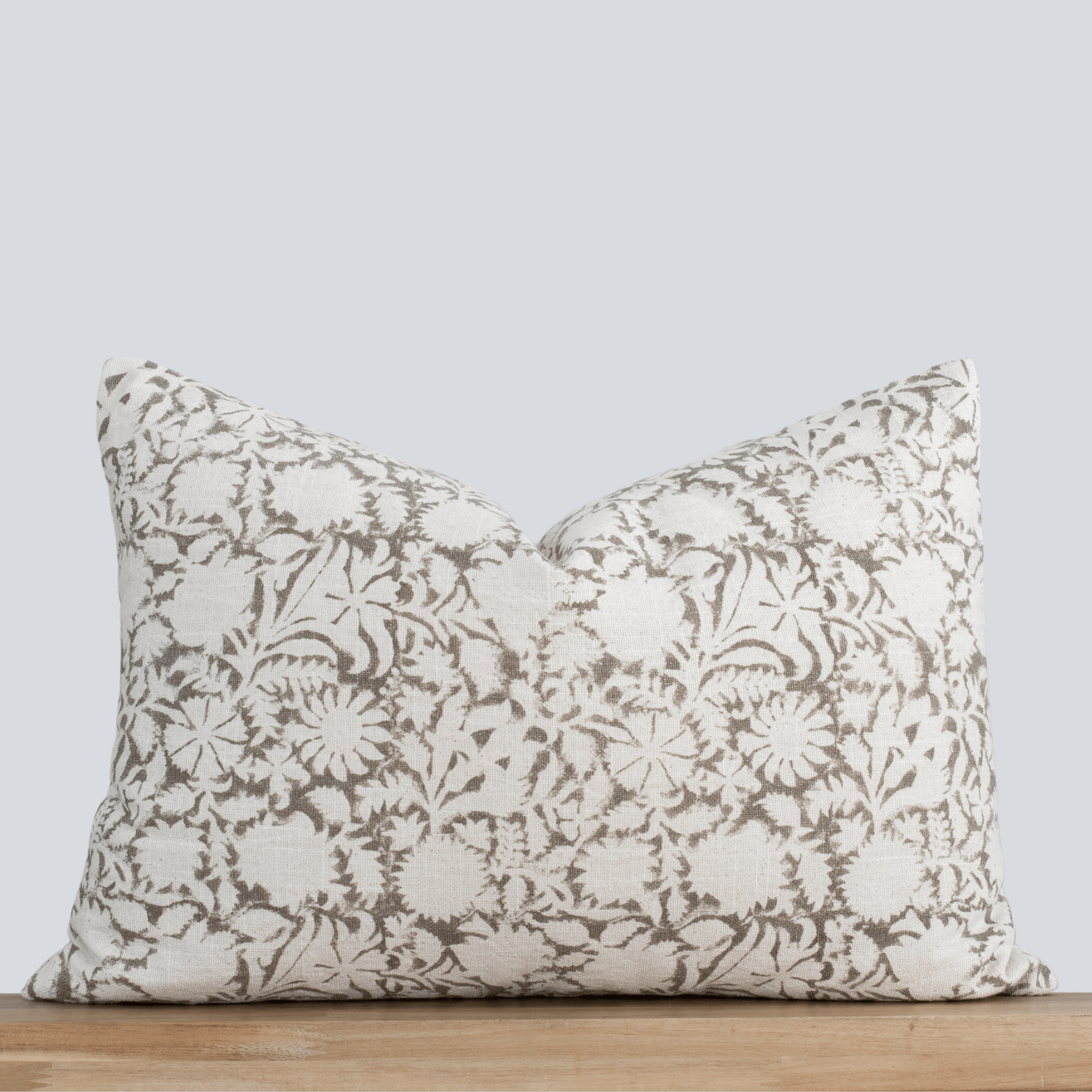 Dara Floral Block Printed Pillow Cover | Warm Grey | Lumbar