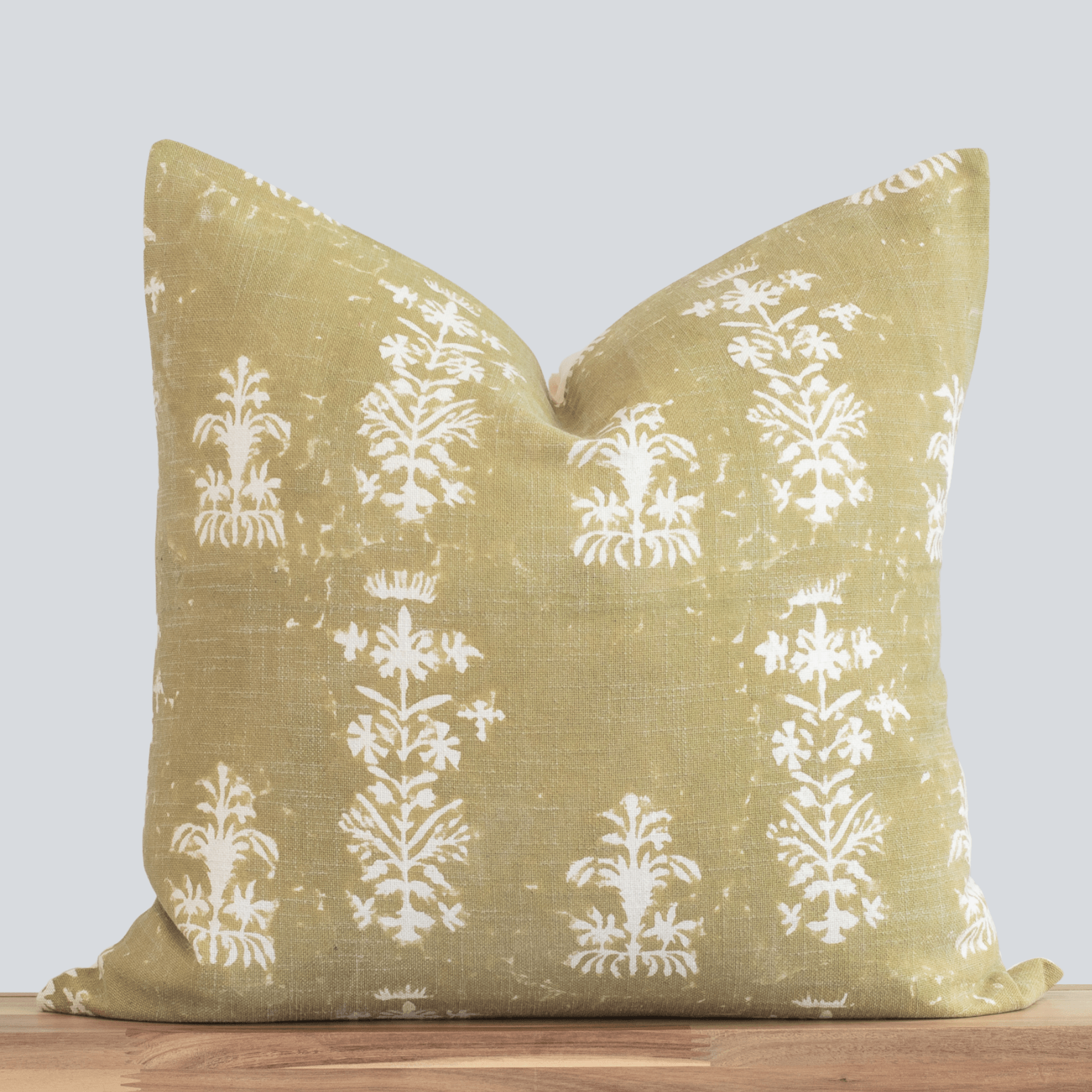 Brisa Floral Block Printed Pillow Cover | Moss Green