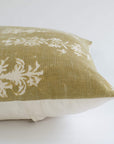 Brisa Floral Block Printed Pillow Cover | Moss Green