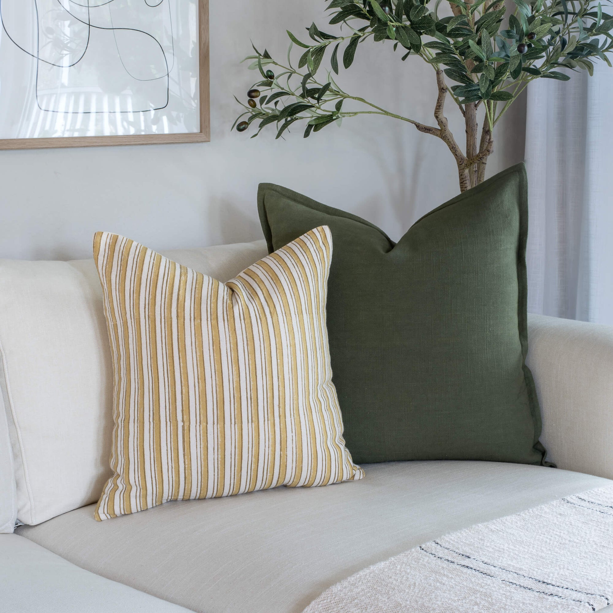 Campos Striped Hand Block Printed Pillow Cover | Mustard