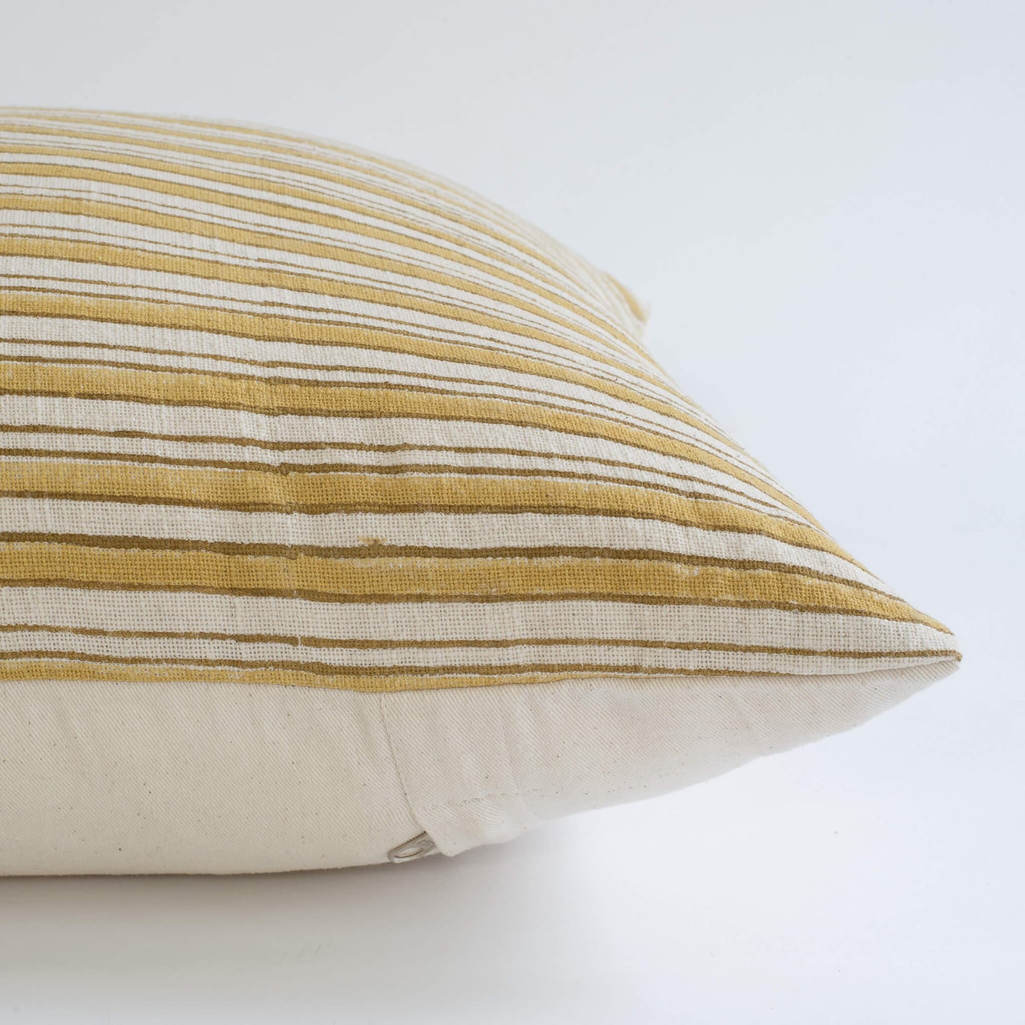 Campos Striped Hand Block Printed Pillow Cover | Mustard