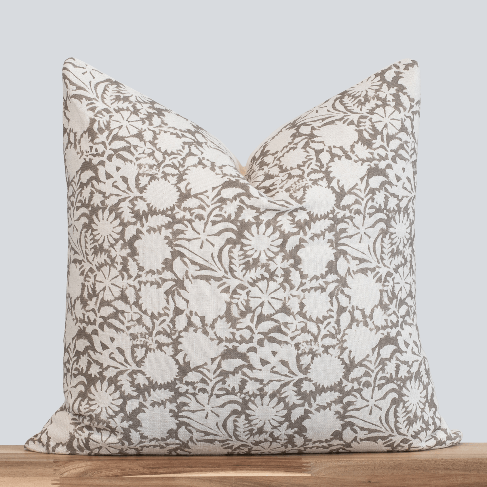 Dara Floral Block Printed Pillow Cover | Warm Grey