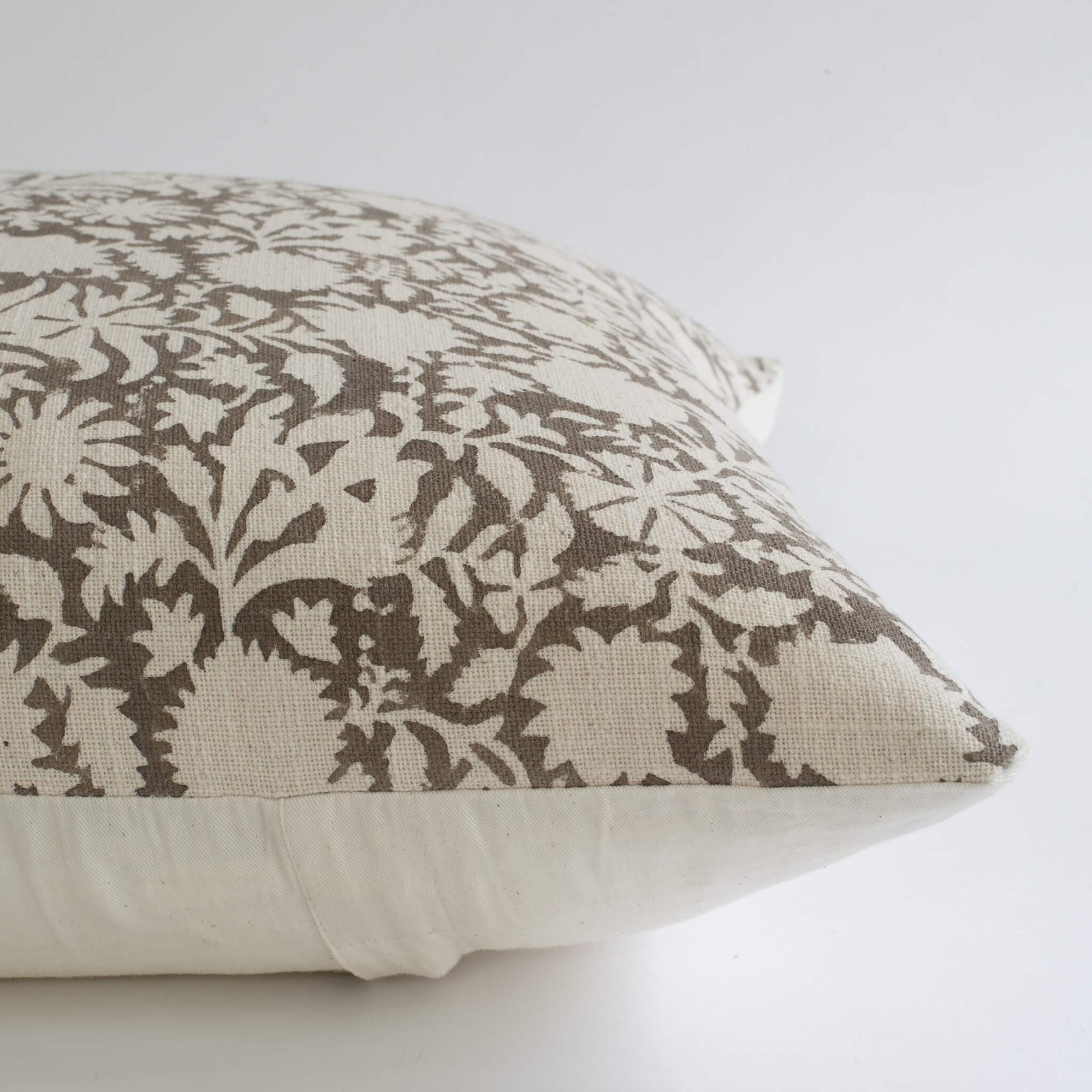 Dara Floral Block Printed Pillow Cover | Warm Grey