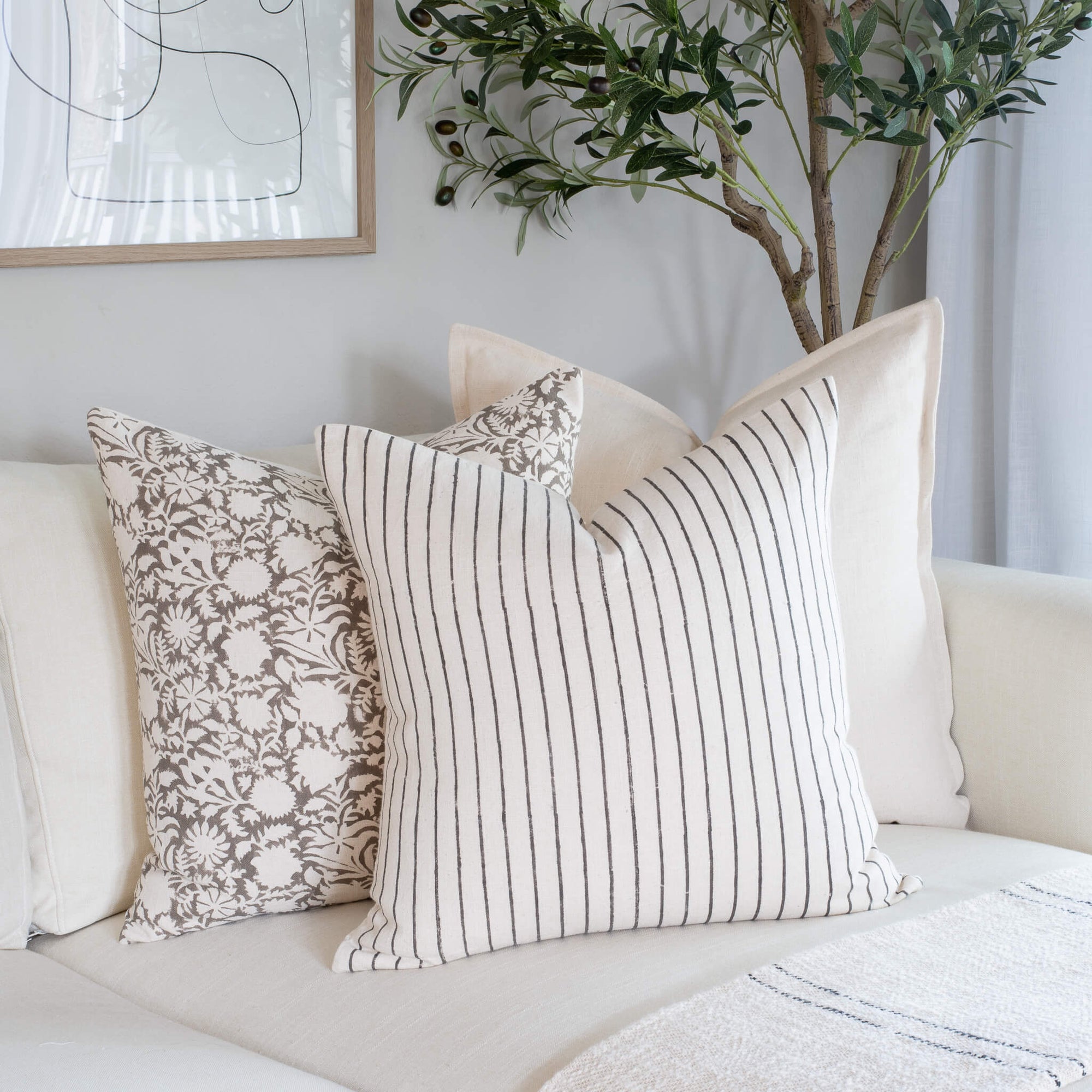 Dara Floral Block Printed Pillow Cover | Warm Grey