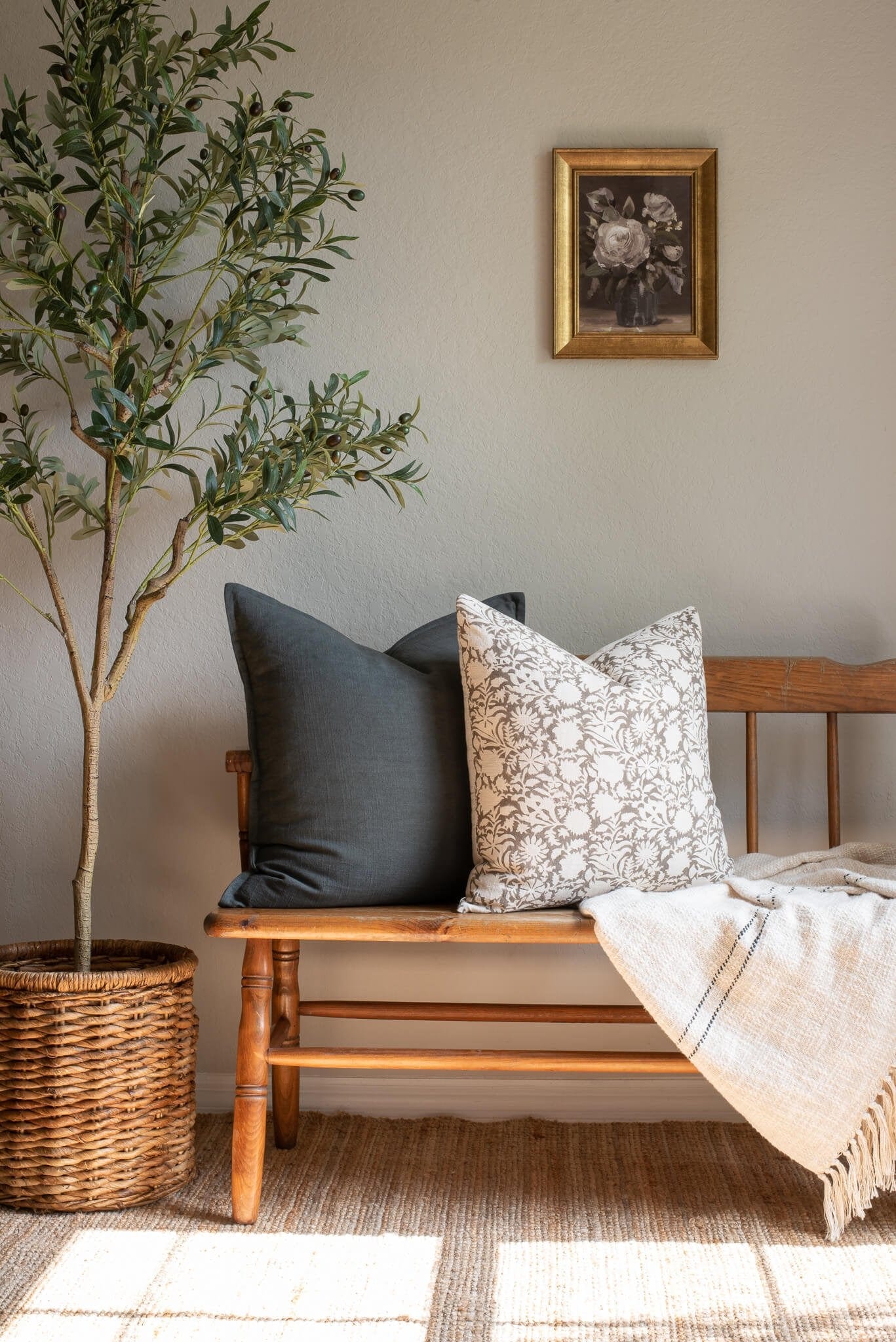 Dara Floral Block Printed Pillow Cover | Warm Grey