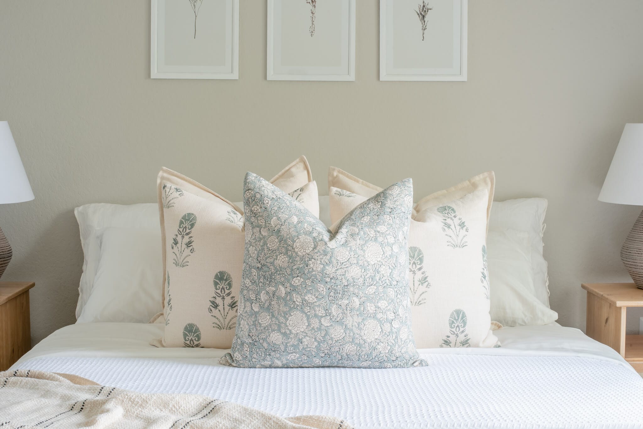 Devi Floral Block Printed Pillow Cover | Blue - Apartment No.3